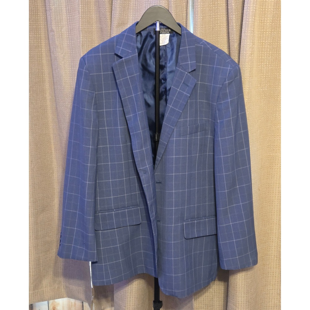 Haband Executive Division Checkered Pattern Sports Coat Mens Size 46R Blue‎